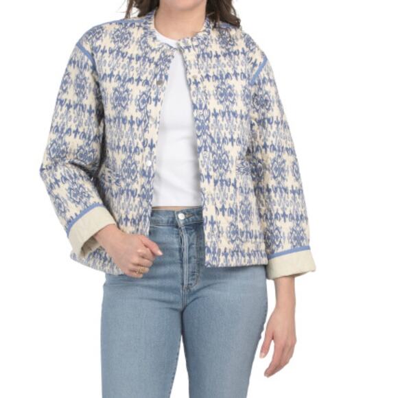 Blank NYC Jackets & Blazers - Blank NYC Blue and Cream quilted jacket NEW floral escape printed cottagecore